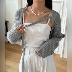 Grey knit bolero shrug button cardigan